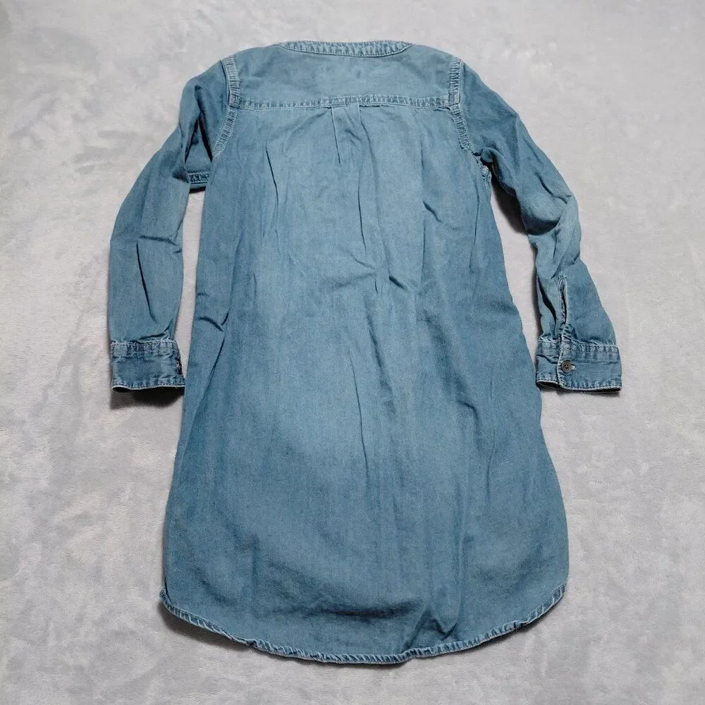 GapKids Chambray Denim Shirt Dress Front Button and Gathers Size S 6/7